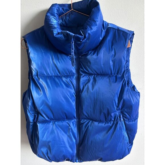 Old Navy Womens Water Resistant Shiny Puffer Vest Blue Size Xs-S - Picture 1 of 11